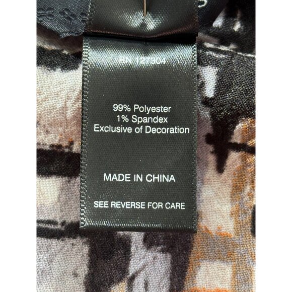 Ali Miles Womens Tunic Button-Up Abstract Print Gray Orange White Top Art Size M - Picture 8 of 8